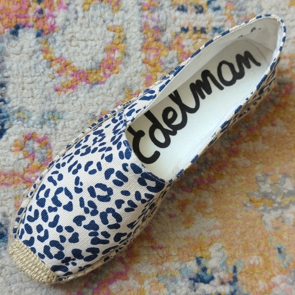 Sam Edelman Verona Leopard Print Canvas Slip On Espadrille Flats Cream Navy 8.5 - Picture 8 of 15
